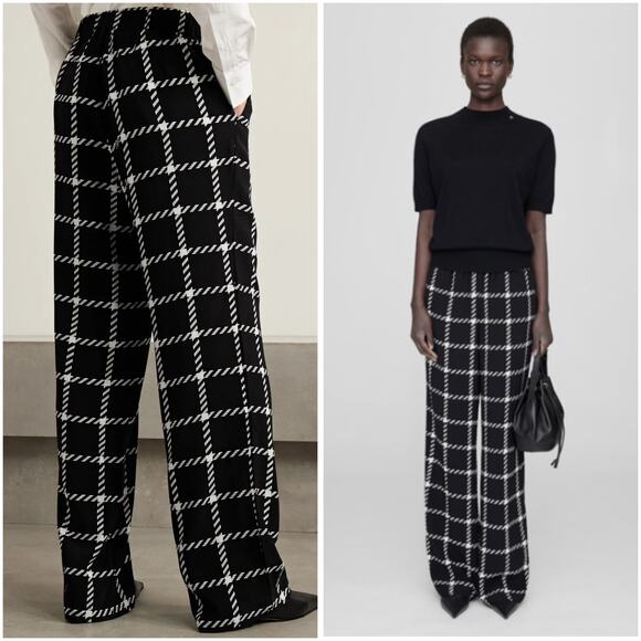 Anine Bing Black Plaid Printed Owen Pants Large - Picture 3 of 7